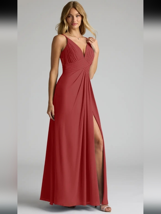 Azazie Other - NWT Azazie Maren AllureScarlet A-Line V-Neck Lace Chiffon Dress Size A6